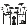 Electronic drum kit with multiple pads and cymbals for drumming practice.